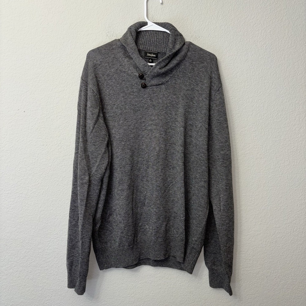 Neiman Marcus Gray Shawl Pullover Sweater Men's Size XL Merino Wool & Acrylic